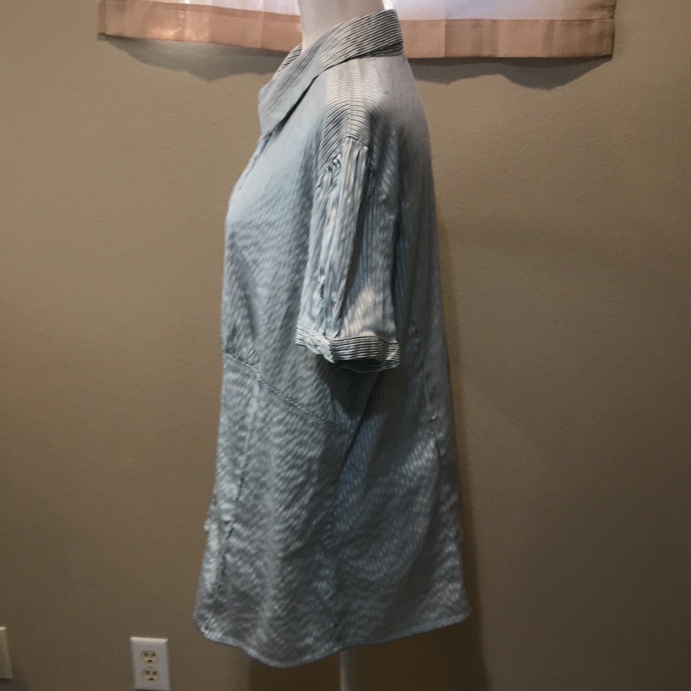 Worthington Striped Cotton Blend Blouse Button Front Short Sleeves Round Hem-2X - Picture 3 of 13